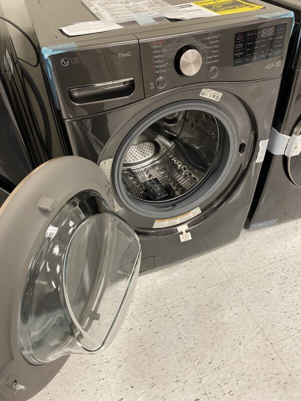 LG 4.5 Cu. Ft. Stackable SMART Front Load Washer in Black Steel with Steam and TurboWash360 Technology