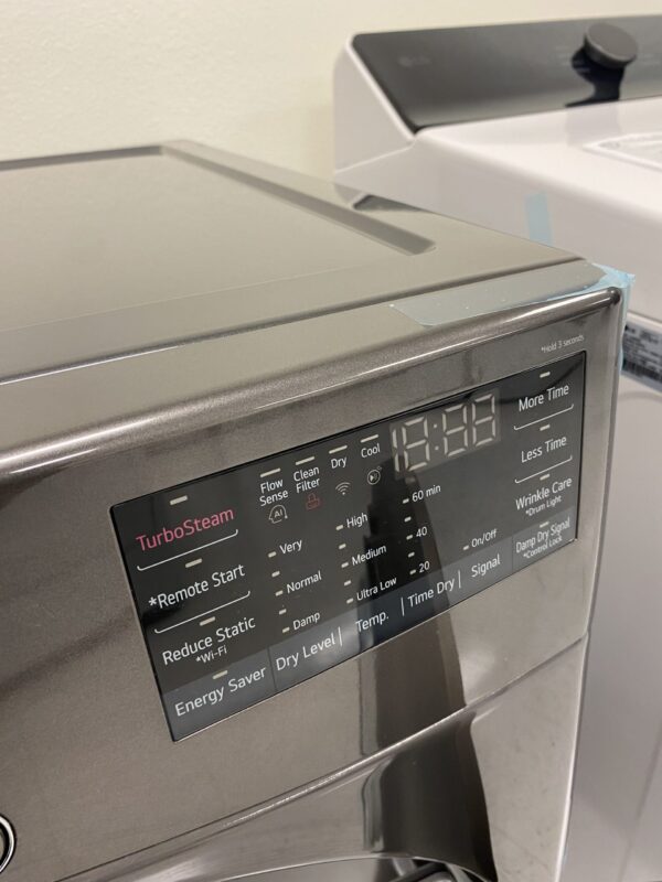 IMG_0275 LG 7.4 Cu. Ft. Vented SMART Stackable Electric Dryer in Black Steel with TurboSteam and Sensor Dry Technology