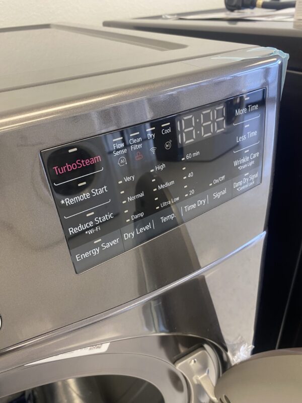LG 7.4 Cu. Ft. Vented SMART Stackable Electric Dryer in Black Steel with TurboSteam and Sensor Dry Technology