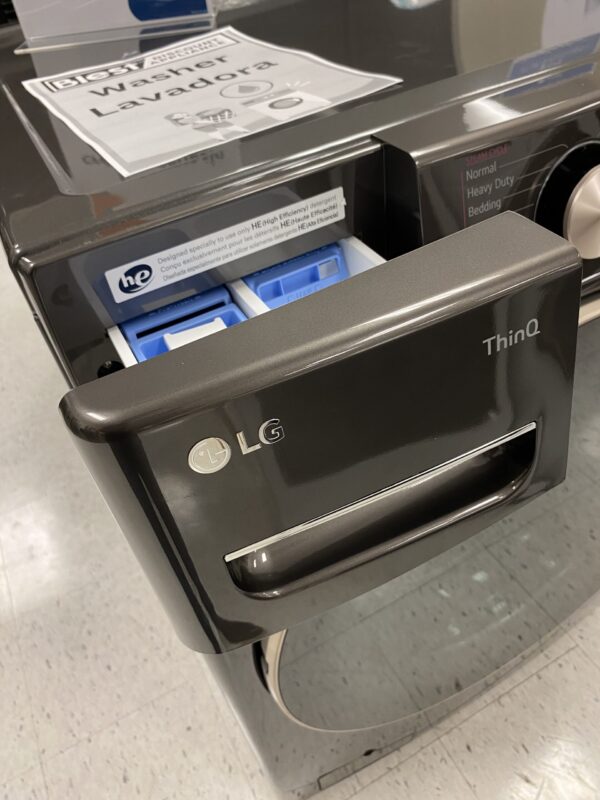IMG_1002 LG 4.5 Cu. Ft. Stackable SMART Front Load Washer in Black Steel with Steam and TurboWash360 Technology
