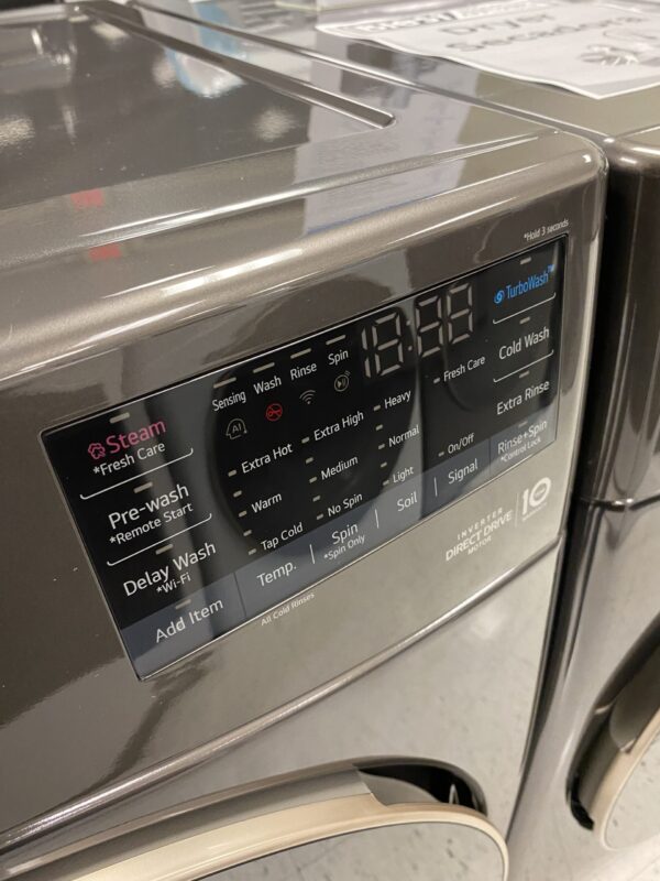 IMG_1004 LG 4.5 Cu. Ft. Stackable SMART Front Load Washer in Black Steel with Steam and TurboWash360 Technology