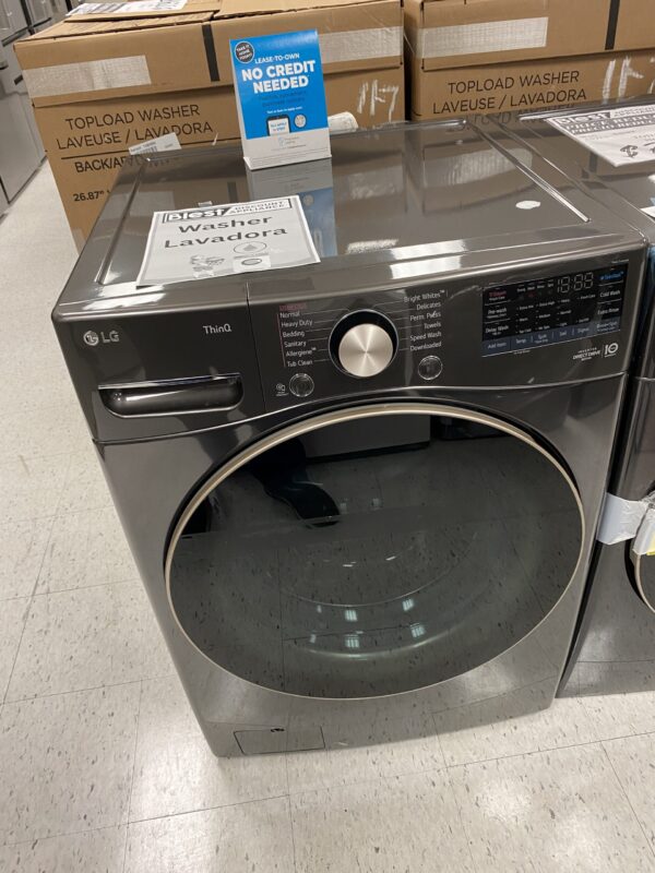 LG 4.5 Cu. Ft. Stackable SMART Front Load Washer in Black Steel with Steam and TurboWash360 Technology