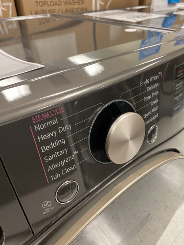 LG 4.5 Cu. Ft. Stackable SMART Front Load Washer in Black Steel with Steam and TurboWash360 Technology