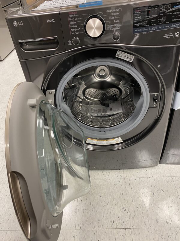 LG 4.5 Cu. Ft. Stackable SMART Front Load Washer in Black Steel with Steam and TurboWash360 Technology
