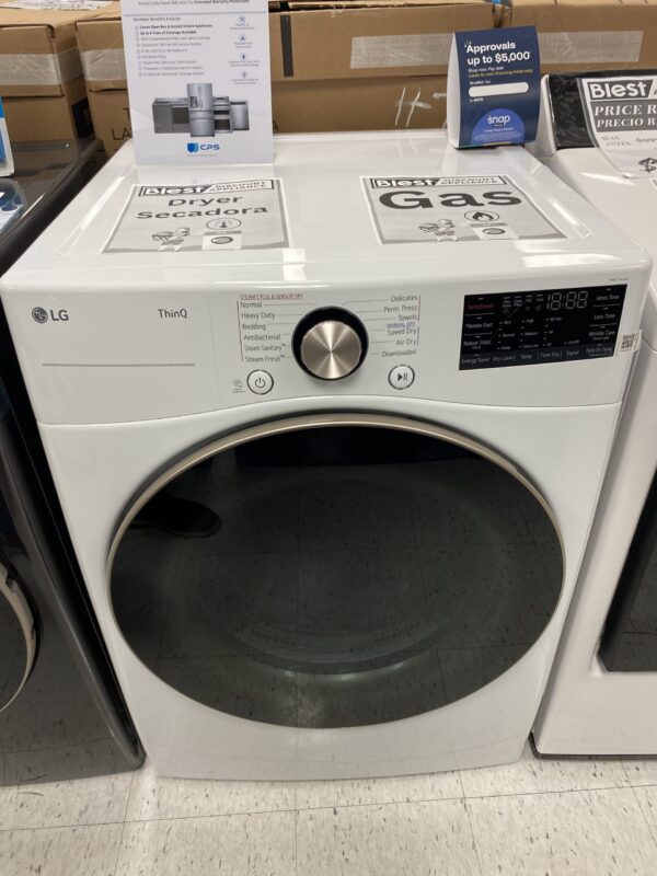 LG 7.4 Cu. Ft. Vented SMART Stackable Gas Dryer in White with TurboSteam and Sensor Dry Technology