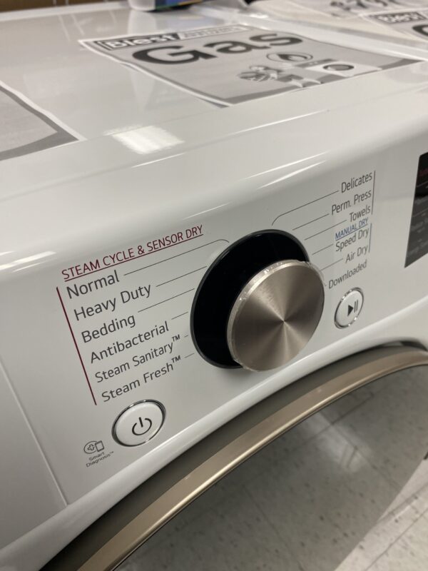 LG 7.4 Cu. Ft. Vented SMART Stackable Gas Dryer in White with TurboSteam and Sensor Dry Technology