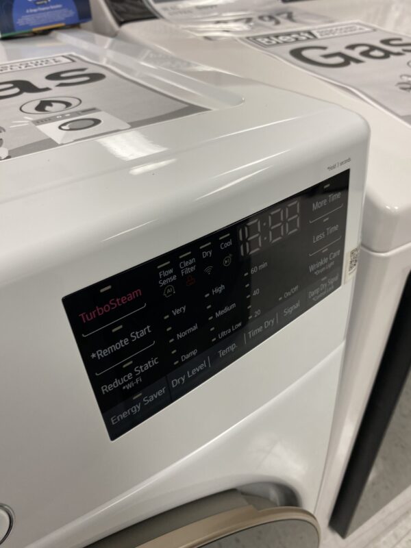 LG 7.4 Cu. Ft. Vented SMART Stackable Gas Dryer in White with TurboSteam and Sensor Dry Technology