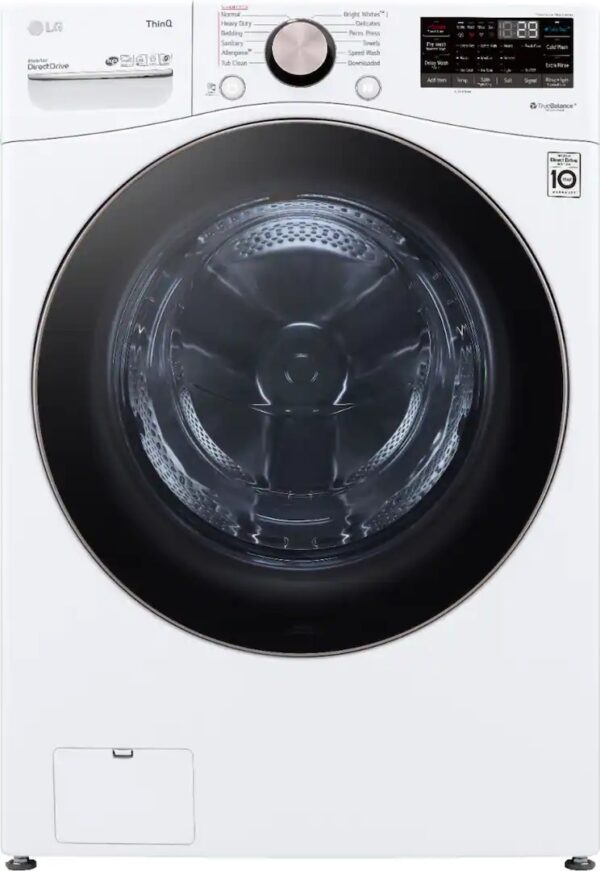 1 (PED Included) LG 4.5 Cu. Ft. Stackable SMART Front Load Washer in White with Steam and TurboWash360 Technology