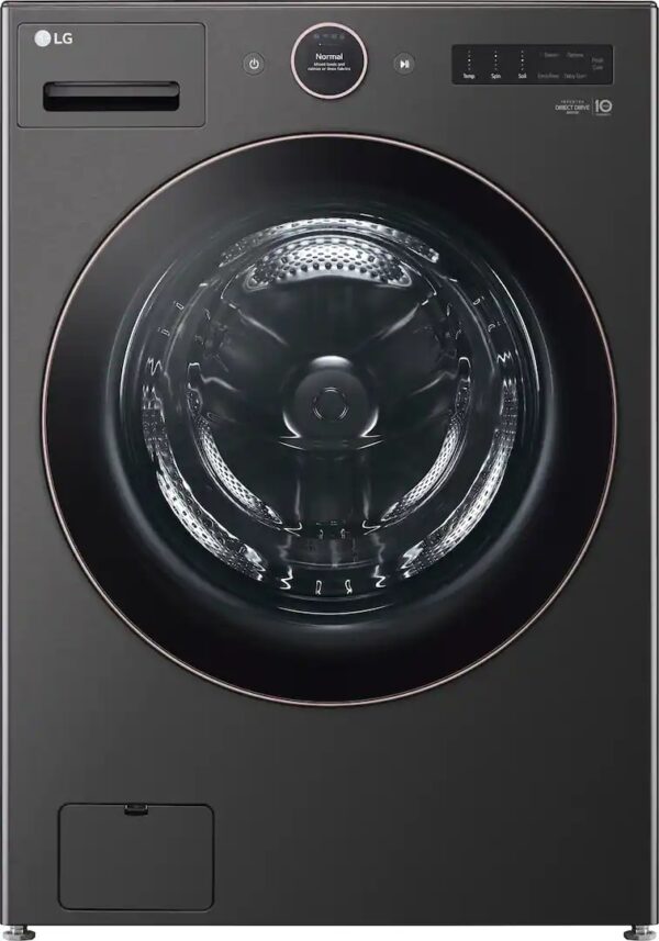 1 LG 5.0 cu. ft. Stackable Smart Front Load Washer in Black Steel with AI Digital Dial, Steam and TurboWash360