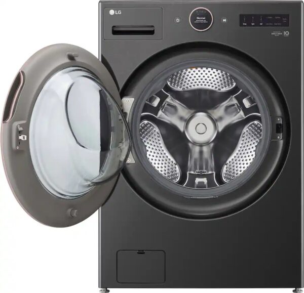2 LG 5.0 cu. ft. Stackable Smart Front Load Washer in Black Steel with AI Digital Dial, Steam and TurboWash360