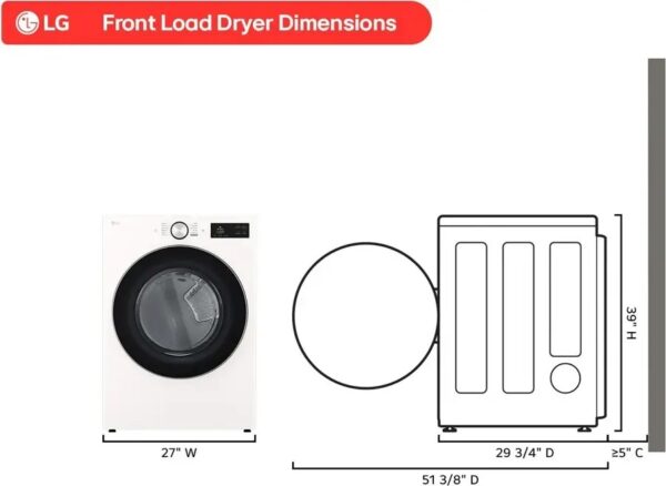 5 LG 7.4 cu. ft. secadora dryer vented ropa smart Alpine White TurboSteam LCD