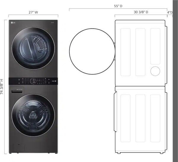 Washer dryer combo gas tower 4.5 and 7.4 cu ft black steel special deal available today