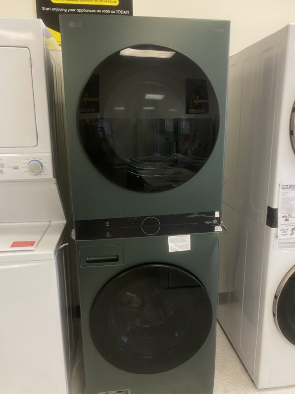 LG WashTower Stacked SMART Laundry Center 4.5 Cu.Ft. Front Load Washer & 7.4 Cu.Ft. Electric Dryer in Nature Green w/ Steam