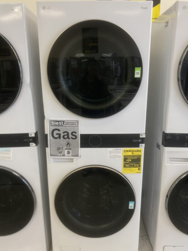LG WashTower Stacked SMART Laundry Center 4.5 Cu.Ft. Front Load Washer & 7.4 Cu.Ft. Gas Dryer in White