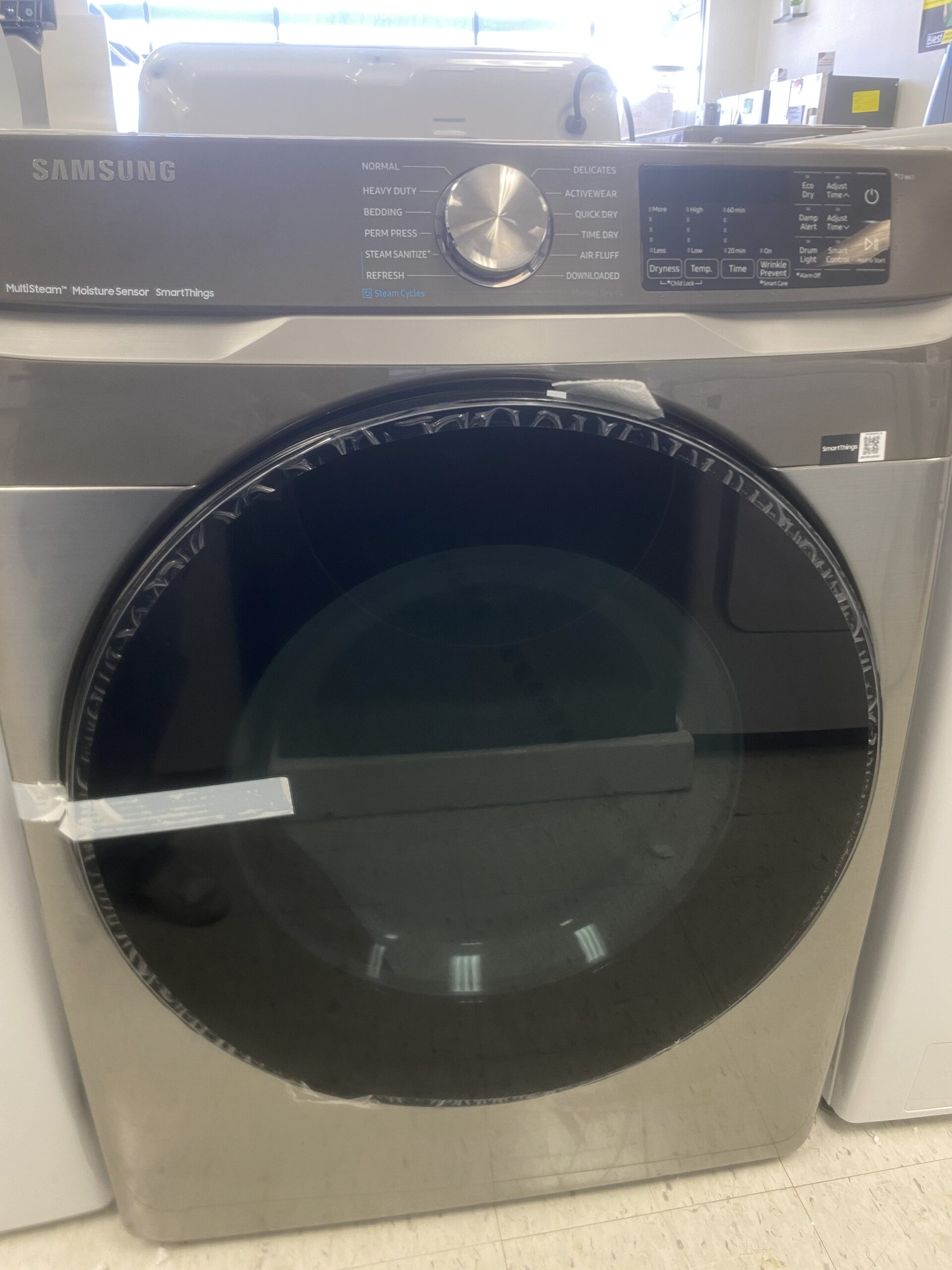 Samsung 7.5 cu. ft. Vented Smart Stackable Electric Dryer in Platinum with Steam Sanitize+