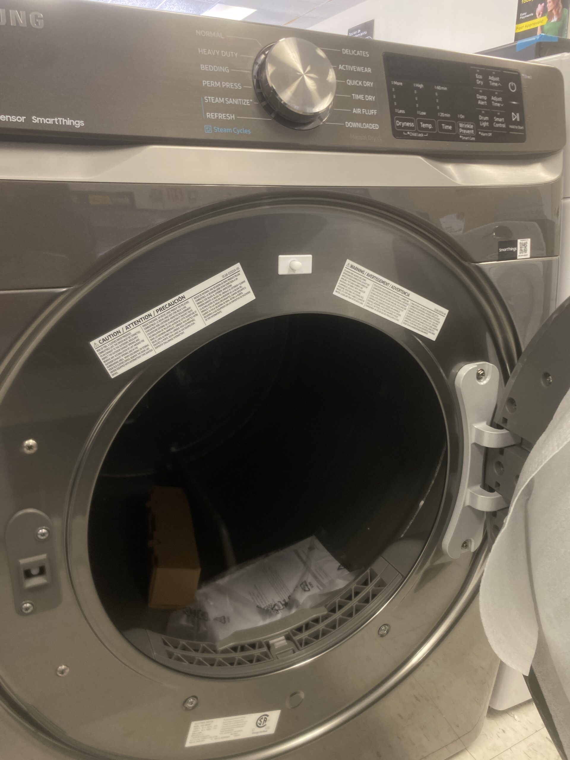 Samsung 7.5 cu. ft. Vented Smart Stackable Electric Dryer in Platinum with Steam Sanitize+