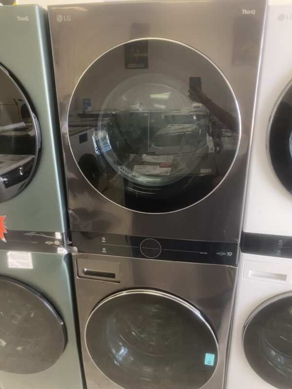 LG WashTower Stacked SMART Laundry Center 4.5 Cu.Ft. Front Load Washer & 7.4 Cu.Ft. Electric Dryer in Black Steel w/ Steam