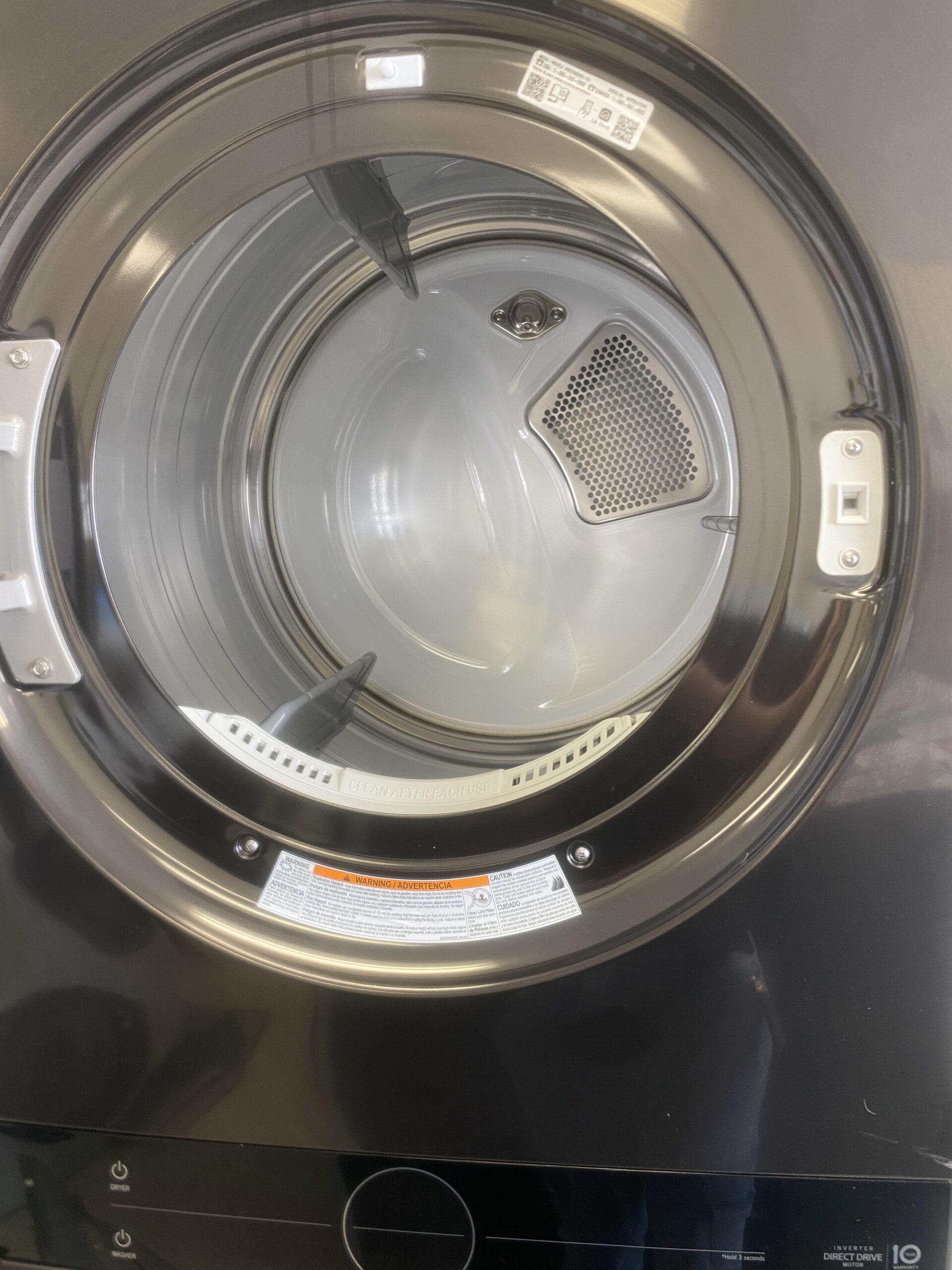 LG WashTower Stacked SMART Laundry Center 4.5 Cu.Ft. Front Load Washer & 7.4 Cu.Ft. Electric Dryer in Black Steel w/ Steam