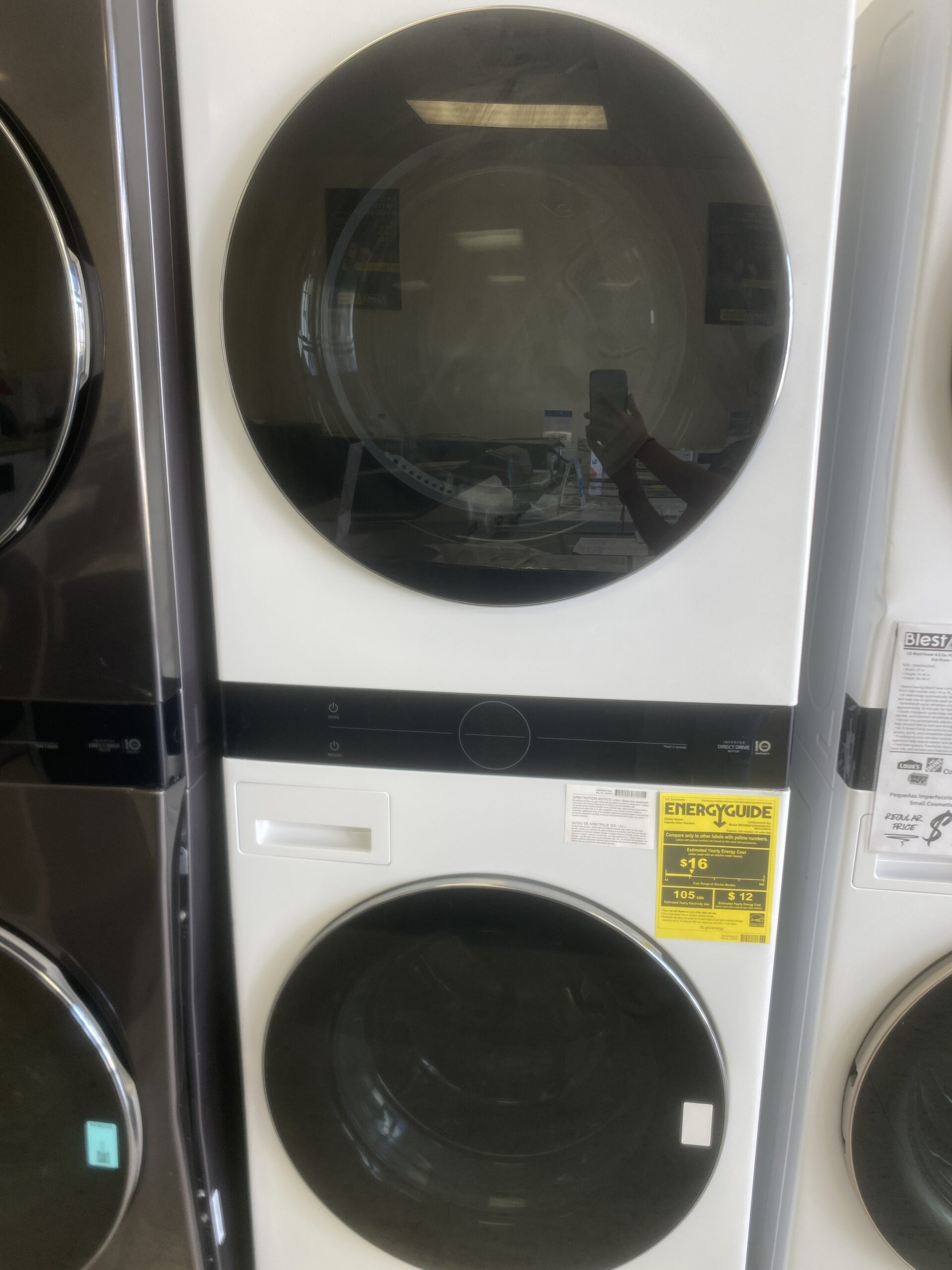 LG WashTower Stacked SMART Laundry Center 4.5 Cu.Ft. Front Load Washer & 7.4 Cu.Ft. Gas Dryer in White w/ Steam